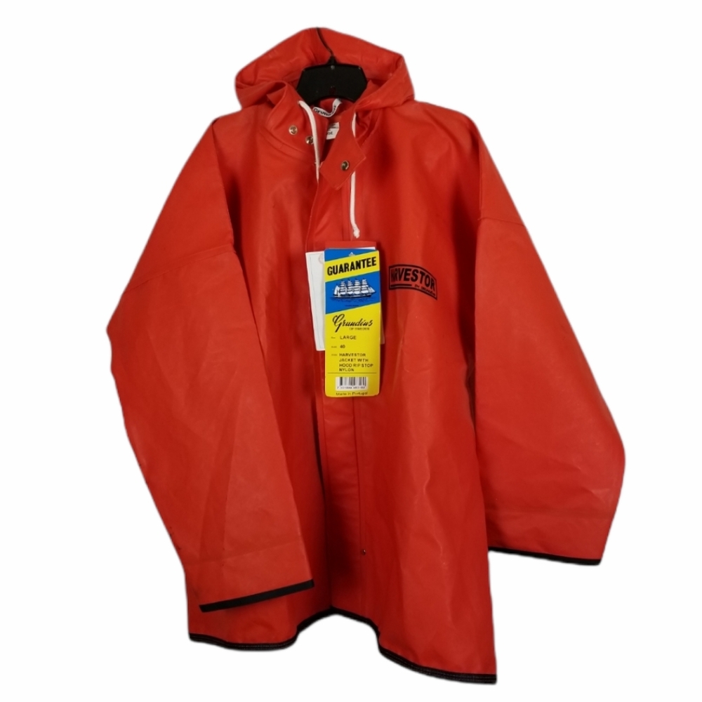 Grunden's Harvestor Jacket Hood Rain Rip Stop Nylon Orange Fishing Rain Gear L
